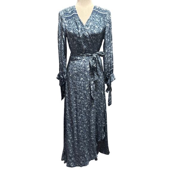 Natalie Martin Danika 100% Silk Wrap Maxi Dress Blue Floral Size M - Picture 2 of 7